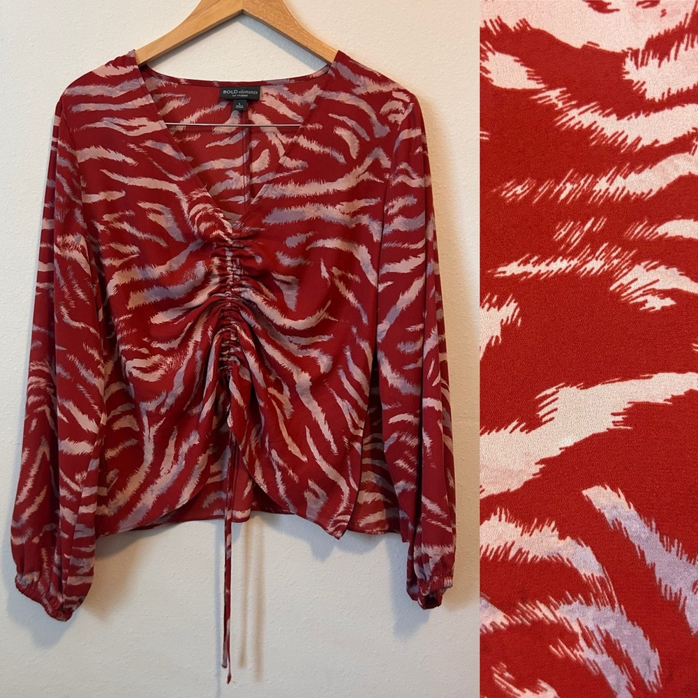 Vintage BOLD elements Large Women’s  Red and White Zebra Print Blouse